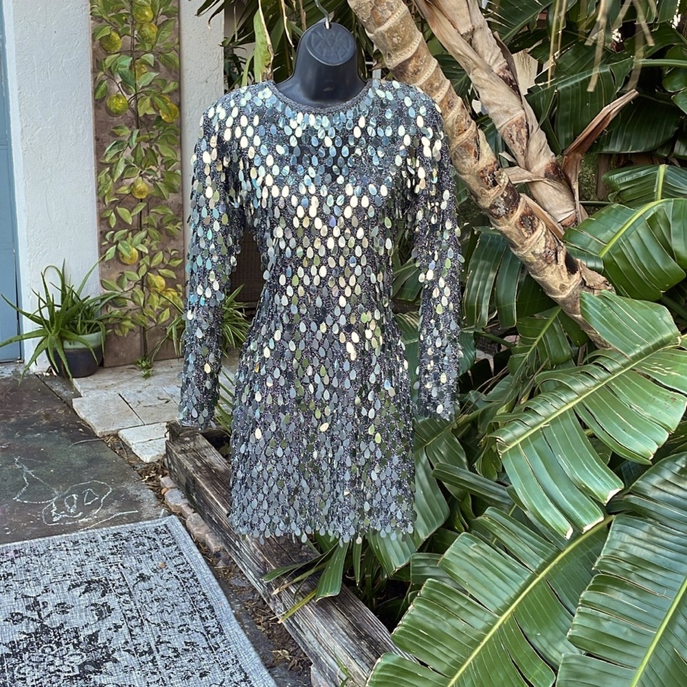 vintage Nightline pallet sequin metallic semi sheer dress - Picture 5 of 14
